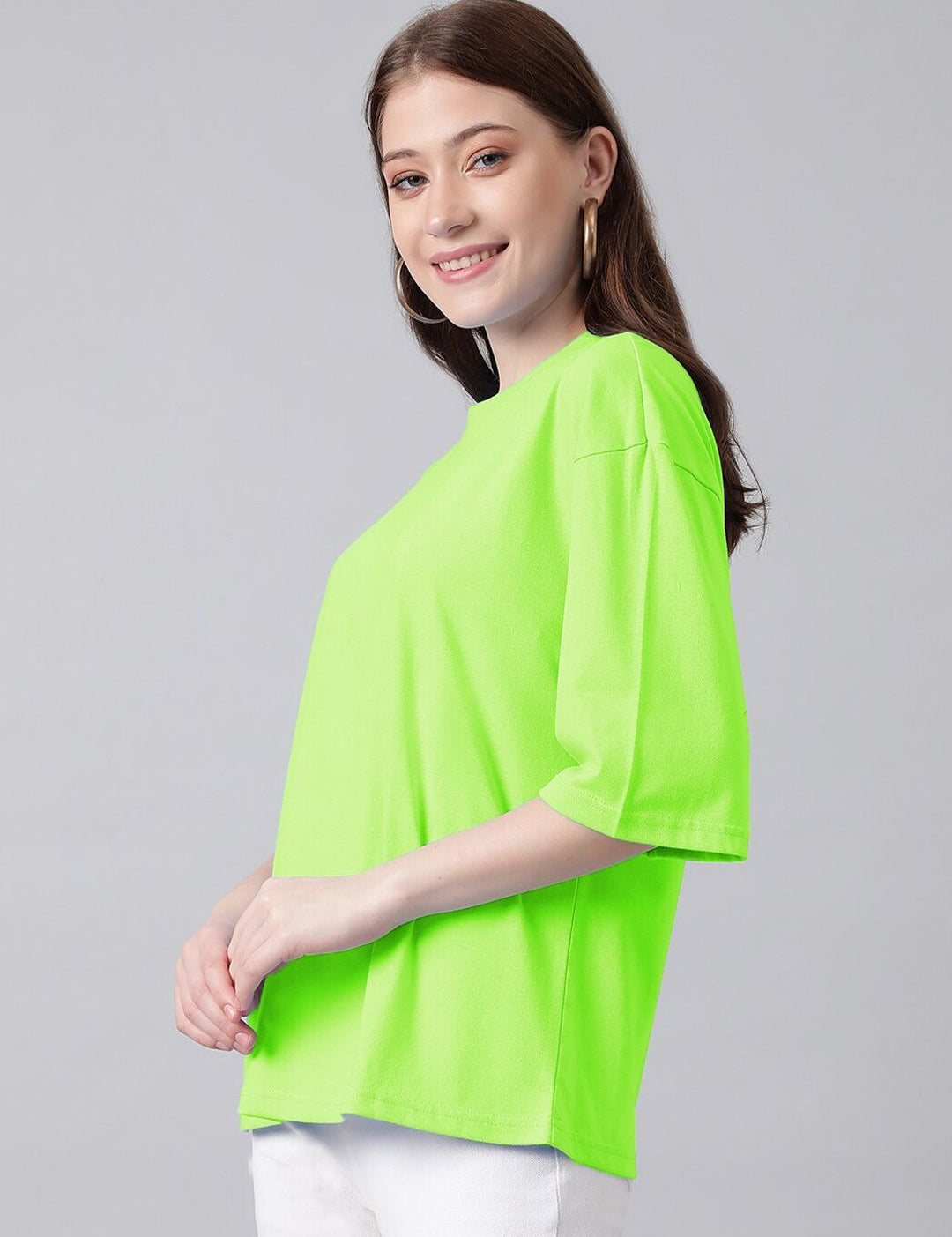 KOTTY Basics Round Neck Drop-Shoulder Sleeves Oversized T-shirt