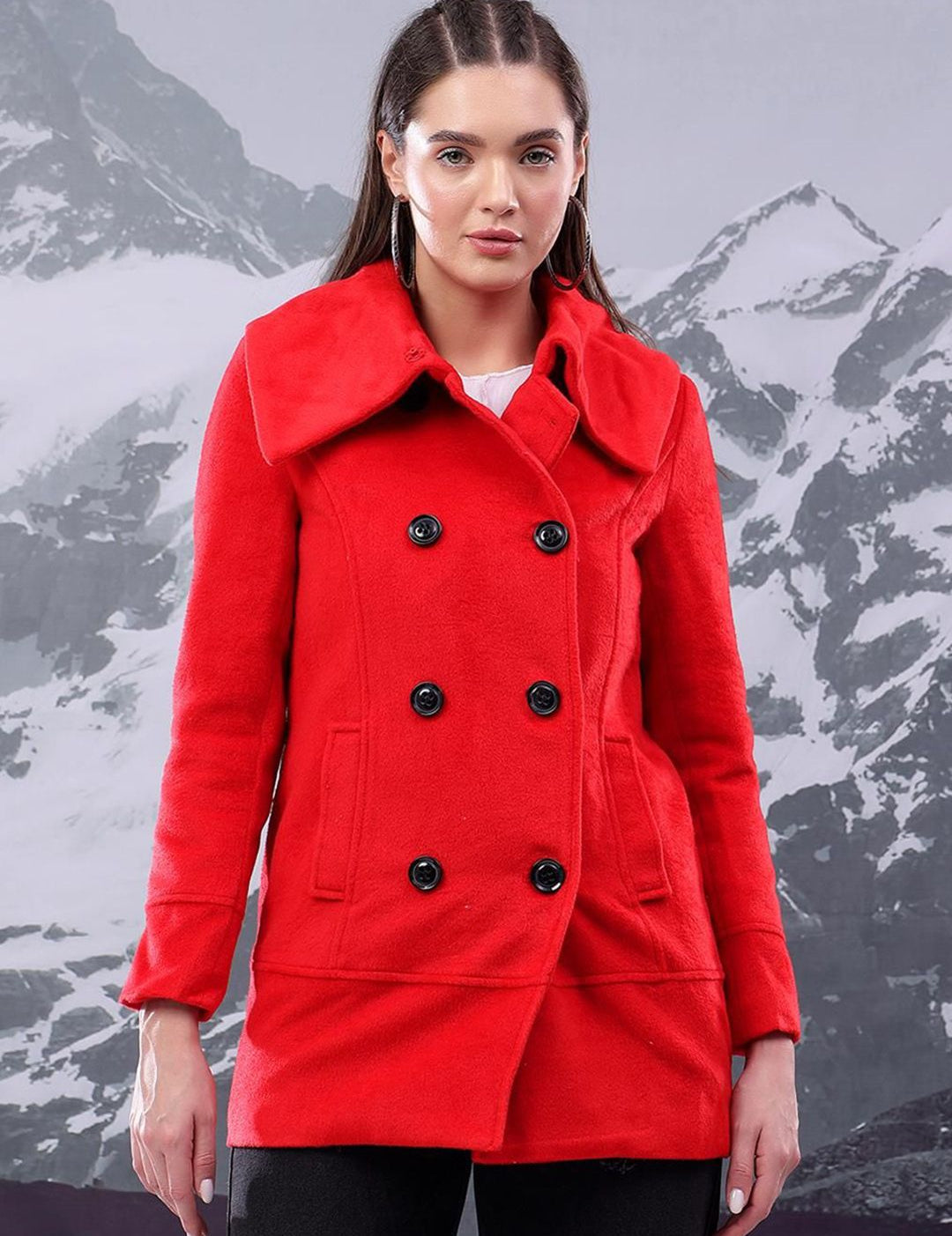 Kotty Women Spread Collar Double Breasted Overcoat