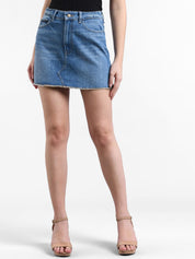Kotty Women Blue Solid Mini Denim A-Line Skirt