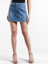 Kotty Women Blue Solid Mini Denim A-Line Skirt