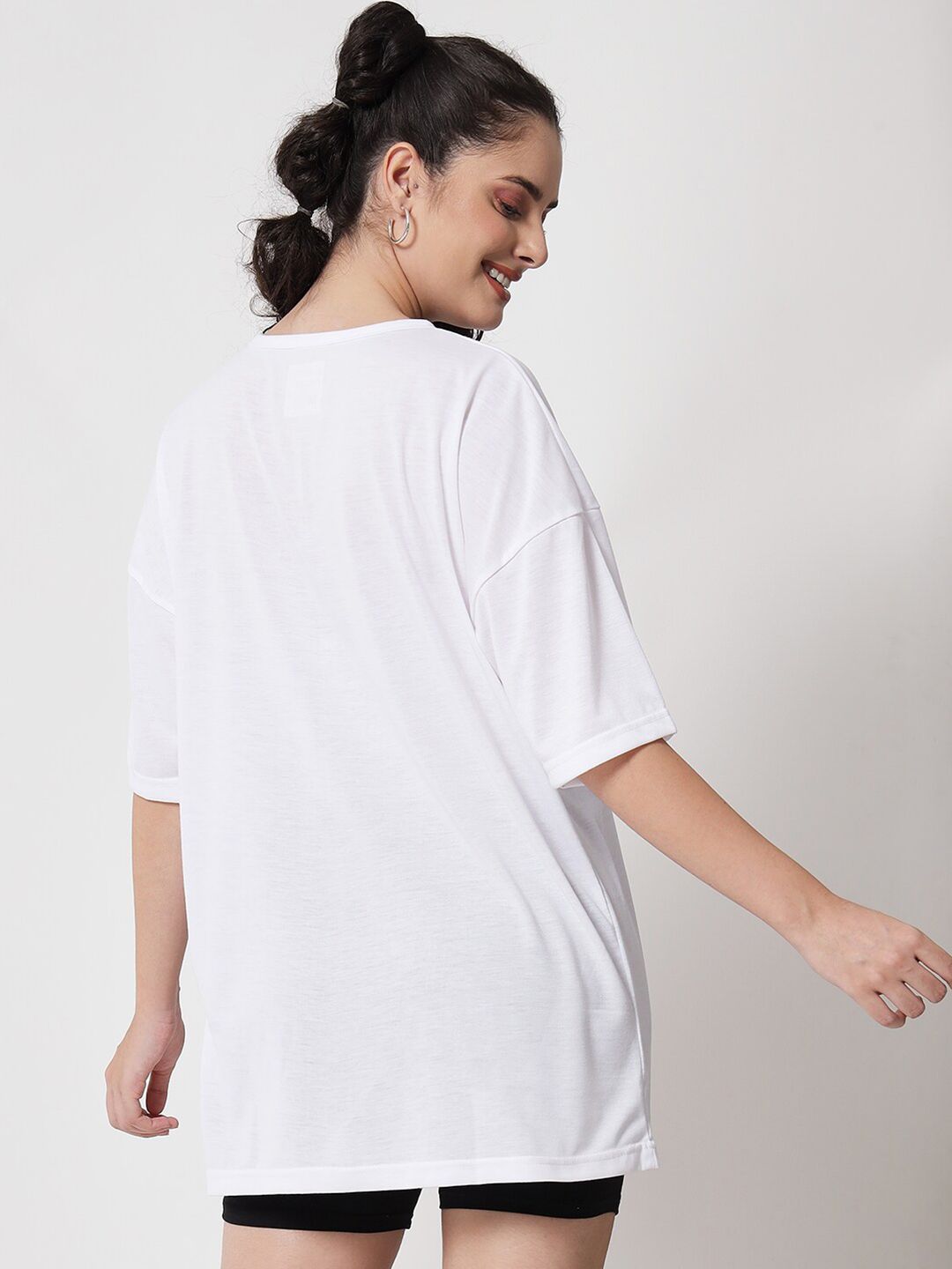 Kotty Women White Typography Printed Oversized T-shirt