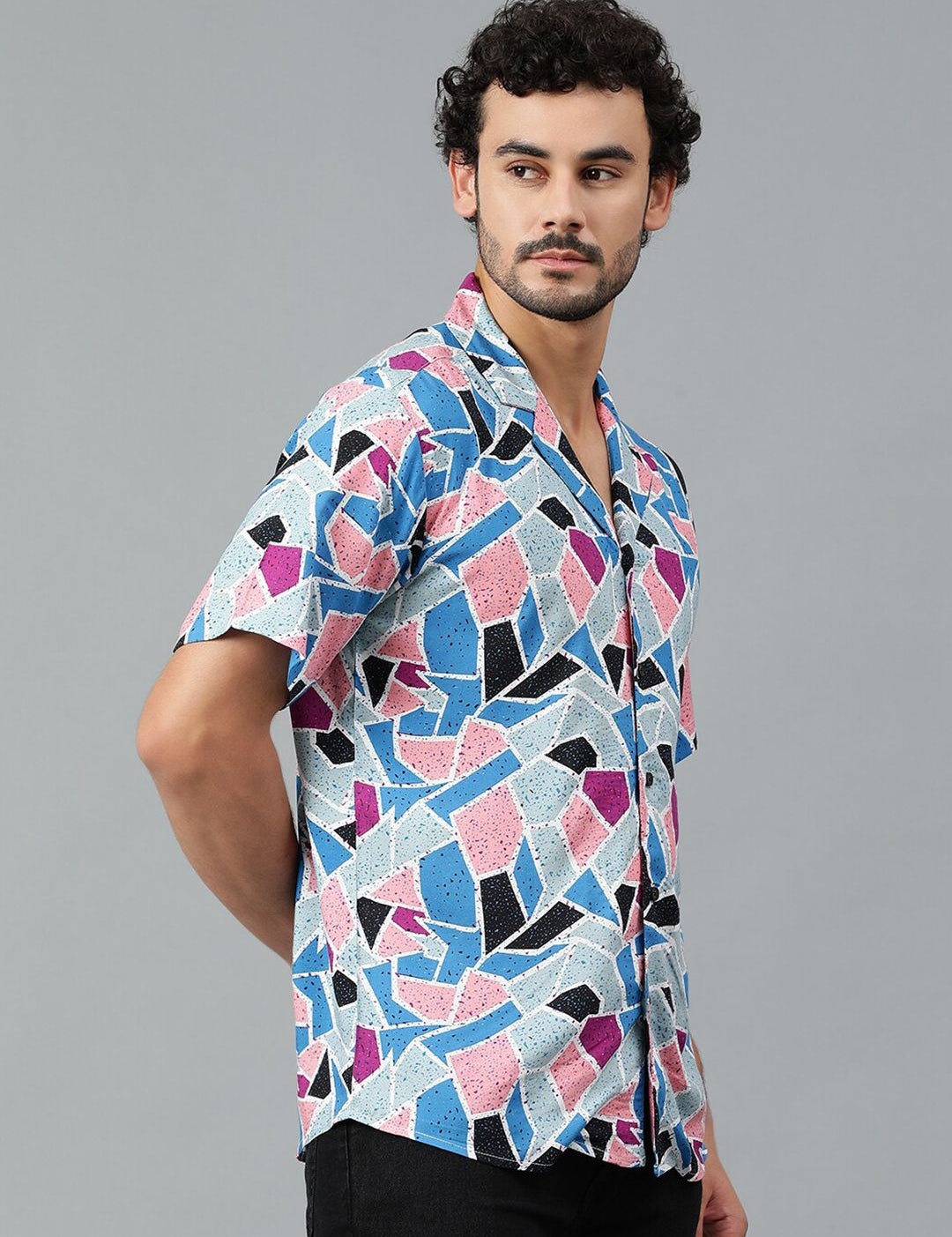 Kotty Men Cuban Collar Abstract Printed Casual Shirt