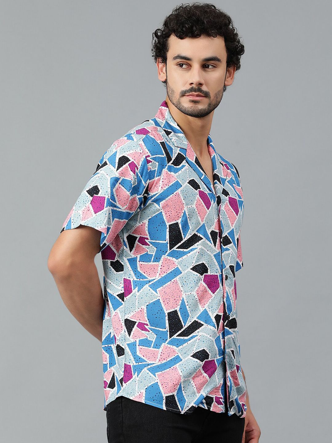 Kotty Men Cuban Collar Abstract Printed Casual Shirt