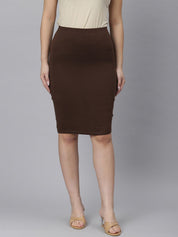 Kotty Women Brown Solid Pencil Skirt