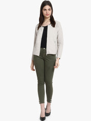 Kotty Women Off-White Self Design Lightweight Tailored Jacket