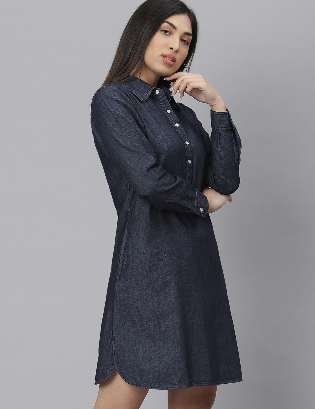 Kotty Women Navy Blue Solid Shirt Dress