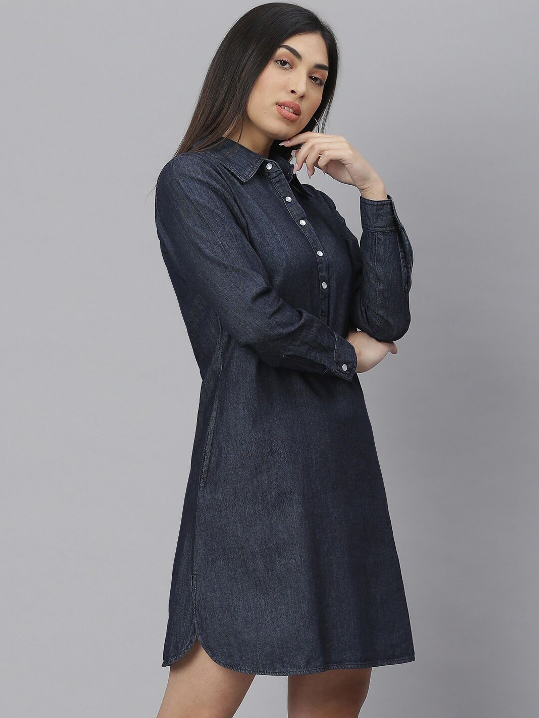 Kotty Women Navy Blue Solid Shirt Dress