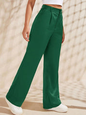 KOTTY BIZwear Women Green Relaxed Straight Fit High-Rise Easy Wash Pleated Trousers