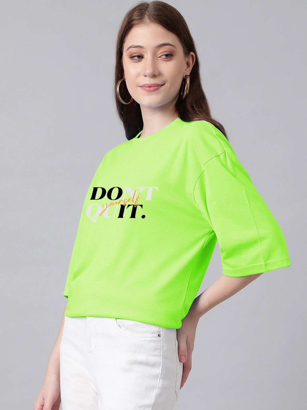 Kotty Typography Printed Drop-Shoulder Sleeves T-shirt