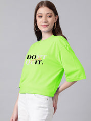 Kotty Typography Printed Drop-Shoulder Sleeves T-shirt
