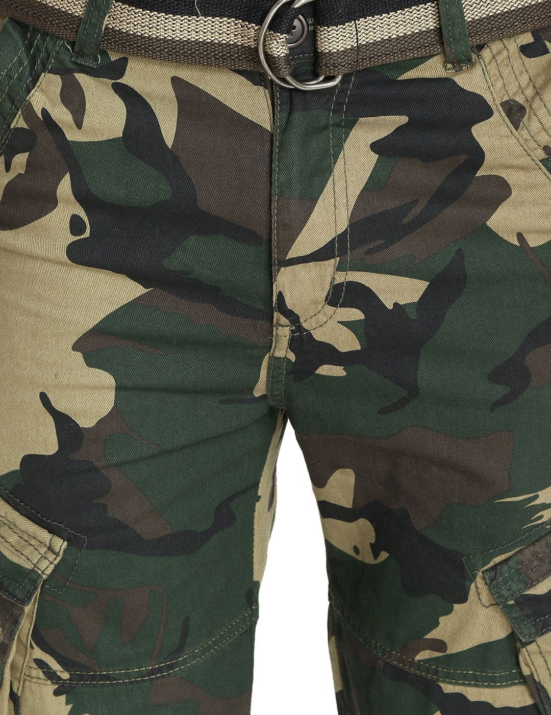 Kotty Men Olive Green & Beige Printed Regular Fit Cargo Shorts