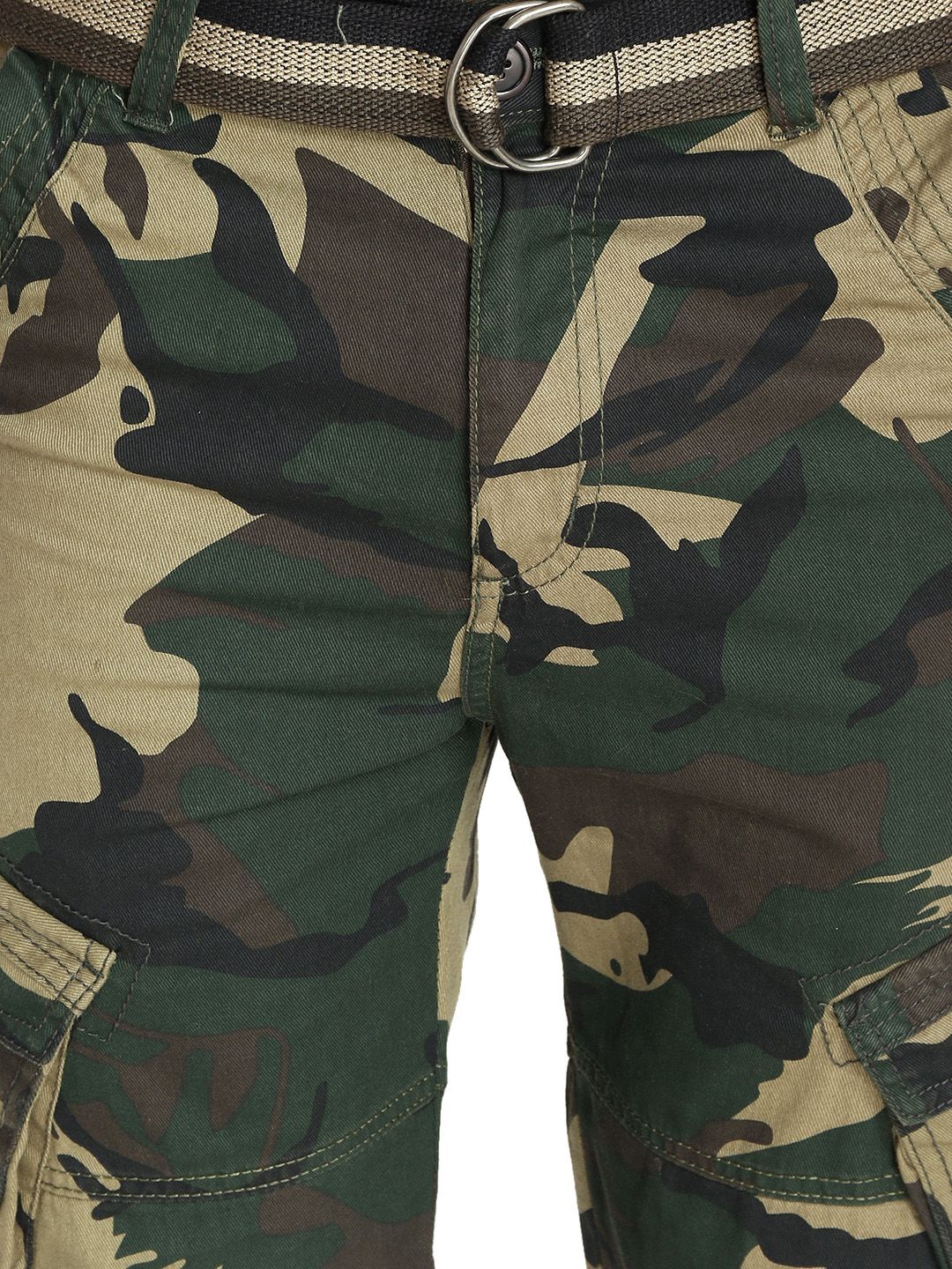 Kotty Men Olive Green & Beige Printed Regular Fit Cargo Shorts