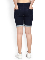 Kotty Women Blue Solid Regular Fit Denim Shorts