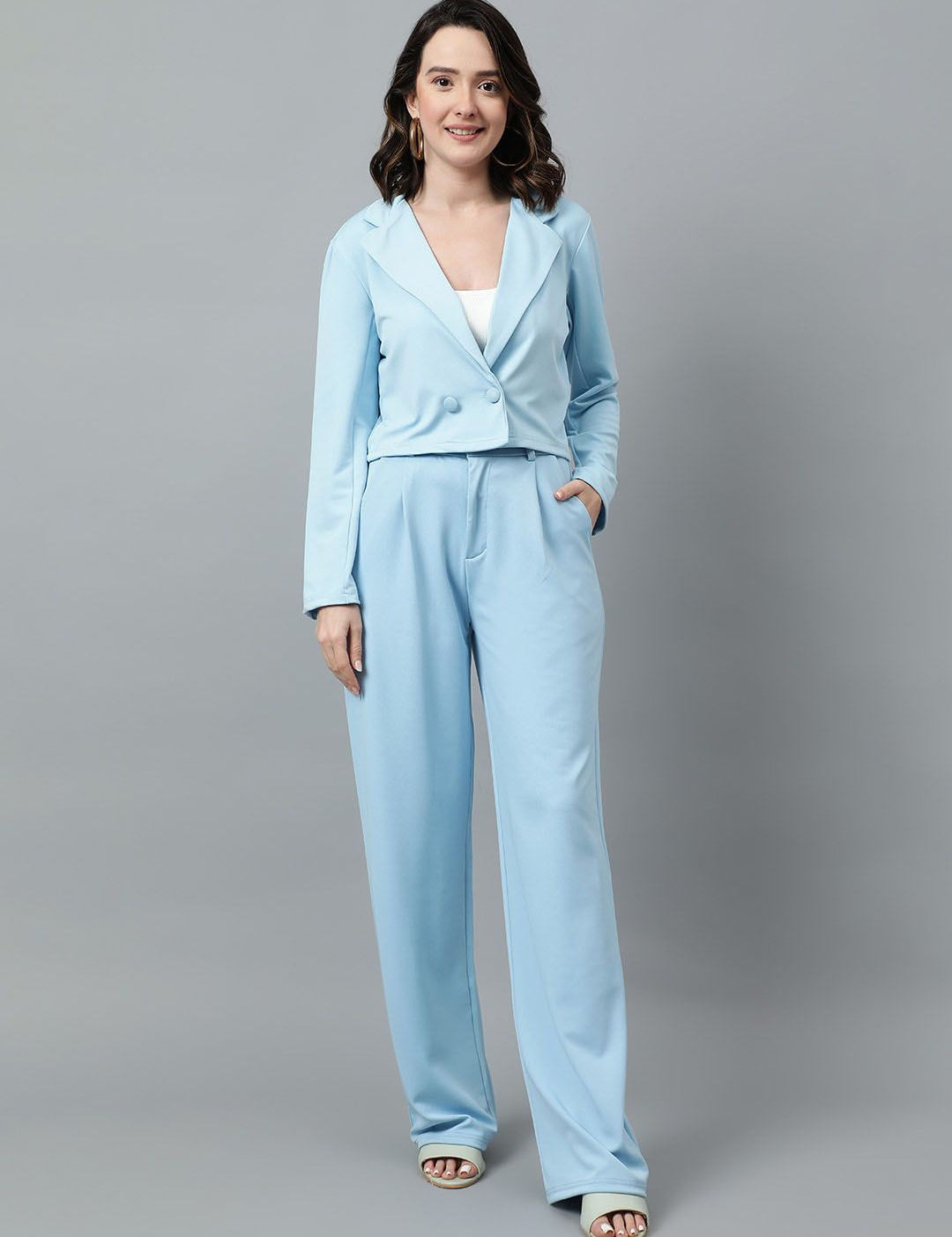 KOTTY BIZwear Blue Notched Lapel Collar Blazer & Mid Rise Trouser