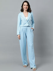 KOTTY BIZwear Blue Notched Lapel Collar Blazer & Mid Rise Trouser