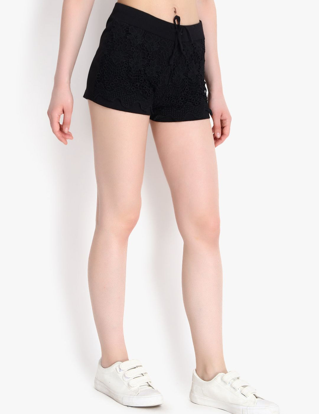 Kotty Women Black Self Design Regular Fit Hot Pants
