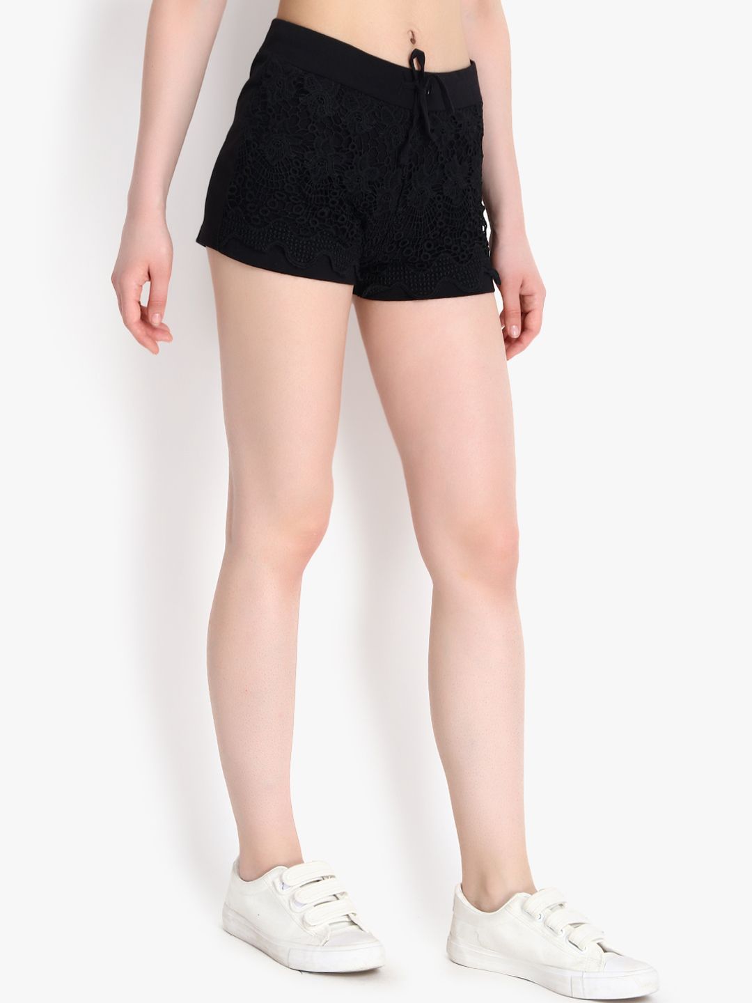 Kotty Women Black Self Design Regular Fit Hot Pants
