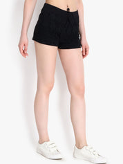 Kotty Women Black Self Design Regular Fit Hot Pants