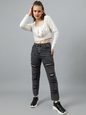 Kotty Women Grey Jean High-Rise Highly Distressed Stretchable Jeans