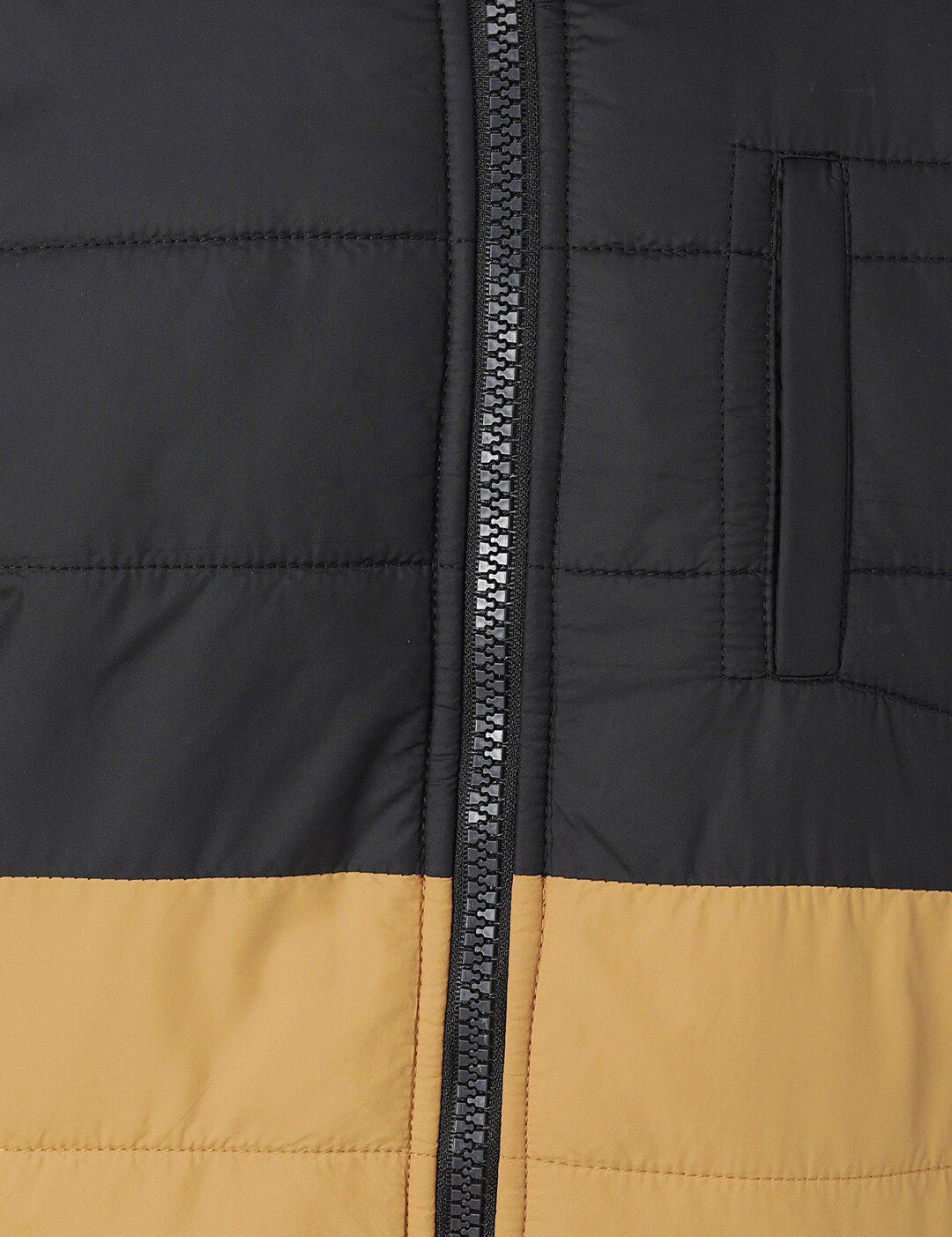Kotty Men Yellow & Black Colourblocked Puffer Jacket
