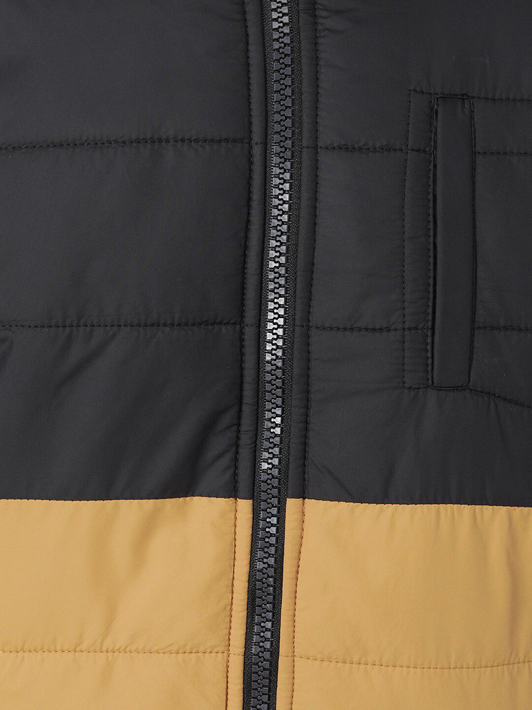 Kotty Men Yellow & Black Colourblocked Puffer Jacket