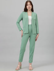 Kotty Green Collarless Long Sleeves Blazer With Trousers