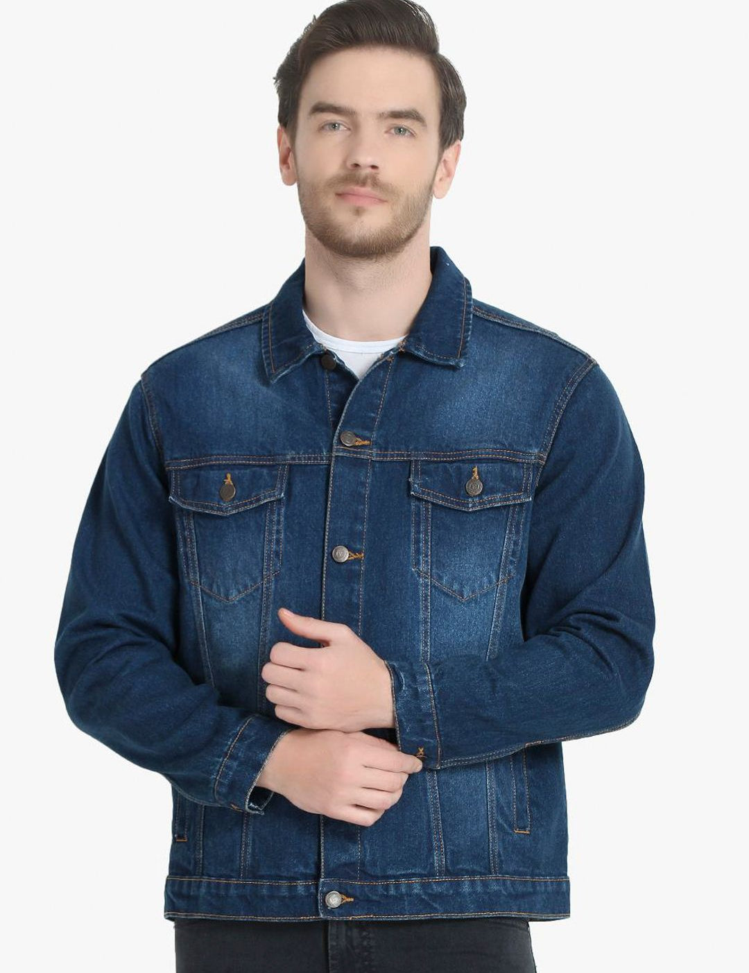 Kotty Men Blue Solid Denim Jacket