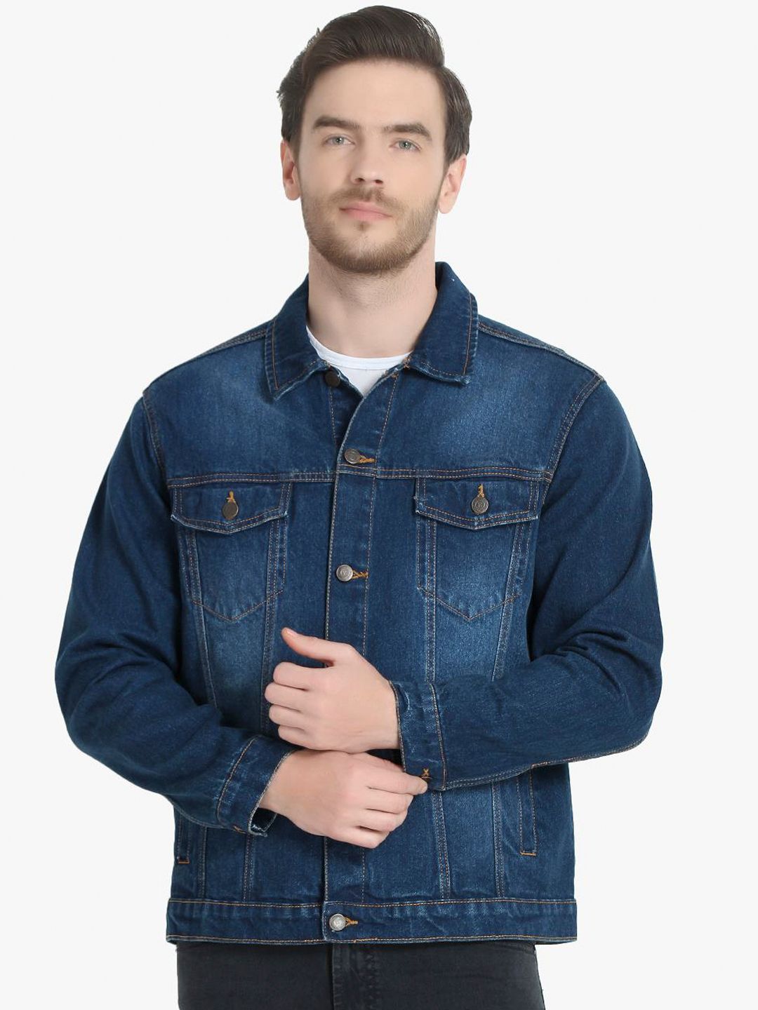 Kotty Men Blue Solid Denim Jacket