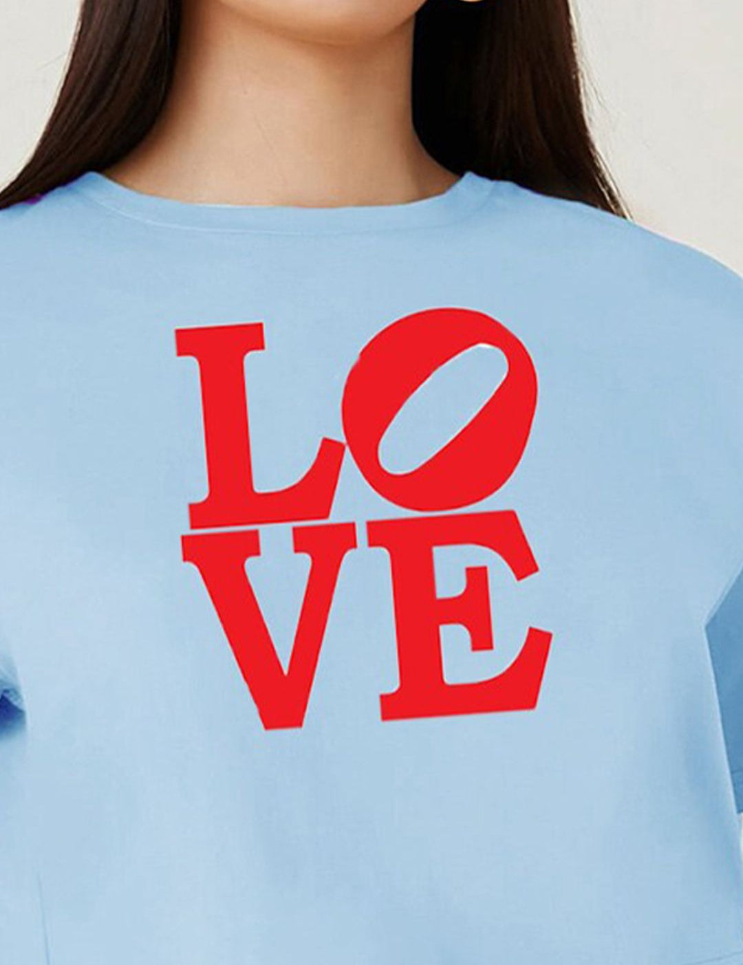 Kotty Blue Typography Printed Drop-Shoulder Sleeves Cotton Oversized Crop T-shirt