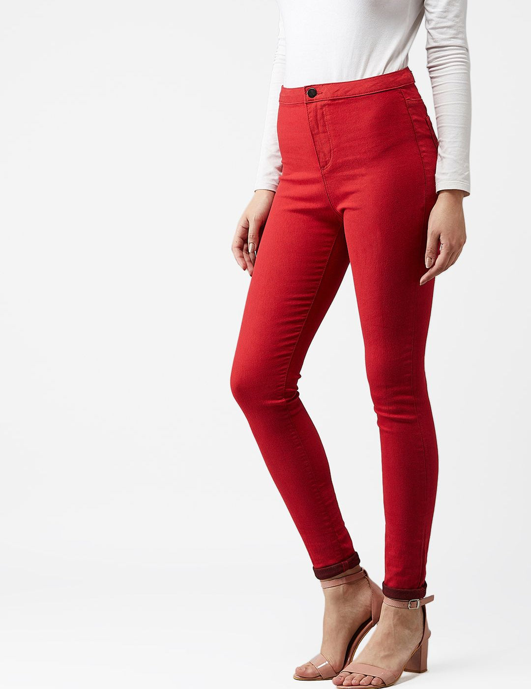 Kotty Women Red Skinny Fit High-Rise Clean Look Jeans