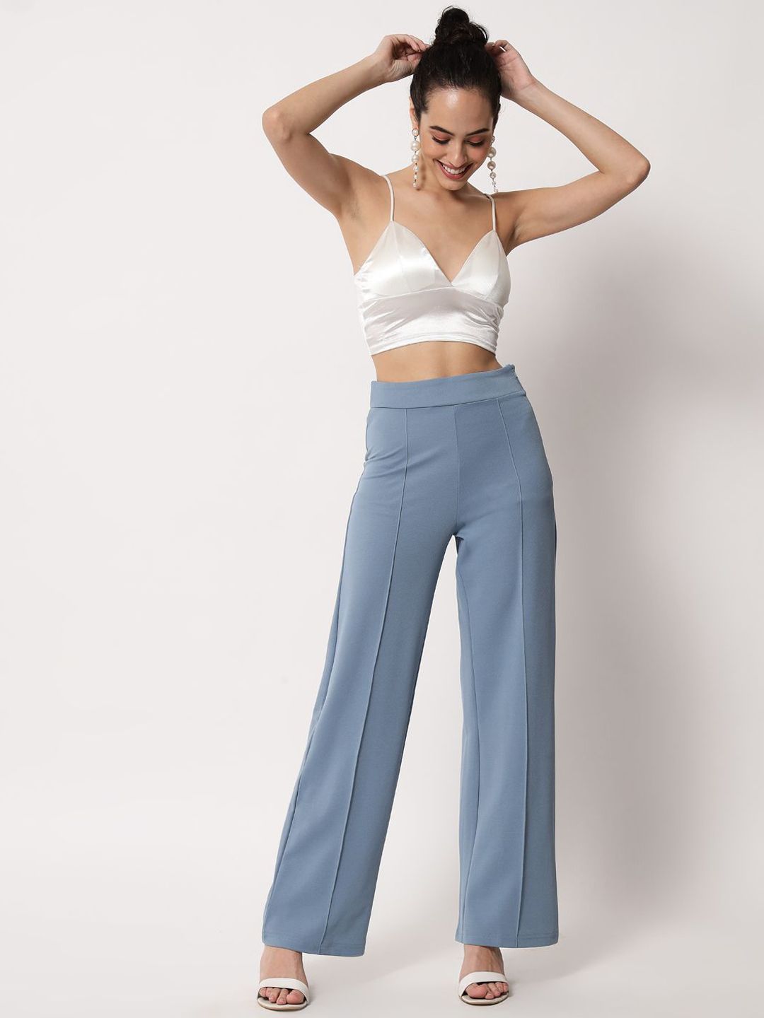 Kotty Women Straight Fit High-Rise Easy Wash Parallel Trousers