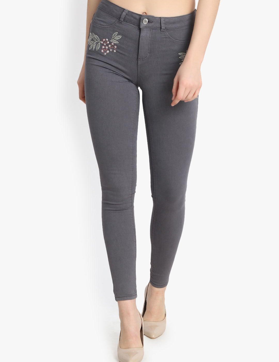 Kotty Women Grey Skinny Fit High-Rise Clean Look Stretchable Jeans