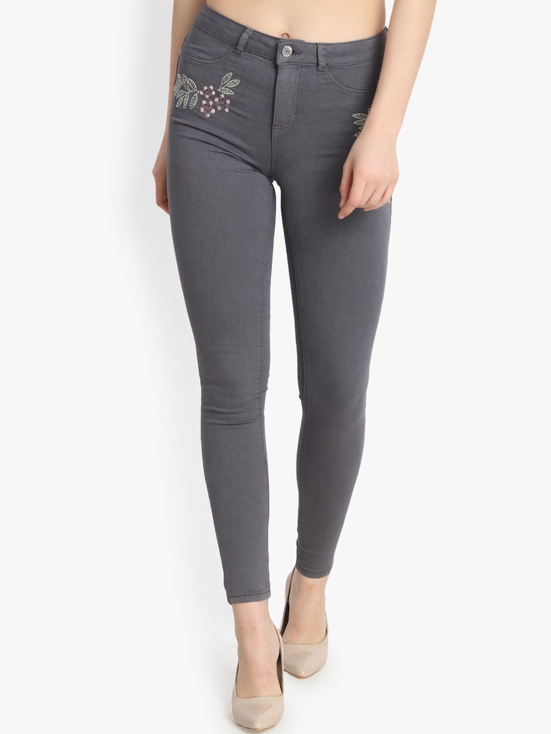 Kotty Women Grey Skinny Fit High-Rise Clean Look Stretchable Jeans