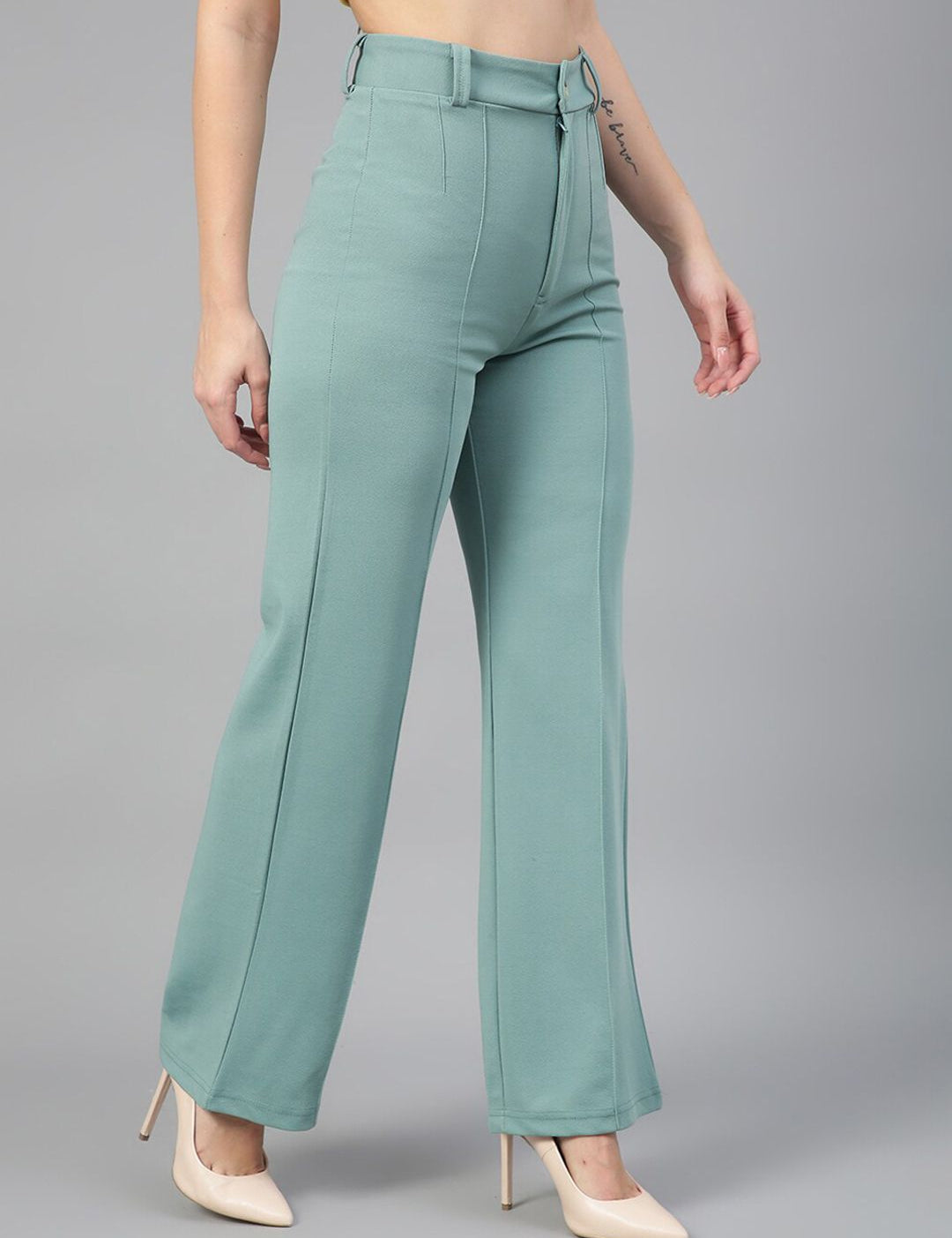 CURVE BY KOTTY BIZwear Women Relaxed Straight Leg Straight Fit High-Rise Easy Wash Trousers