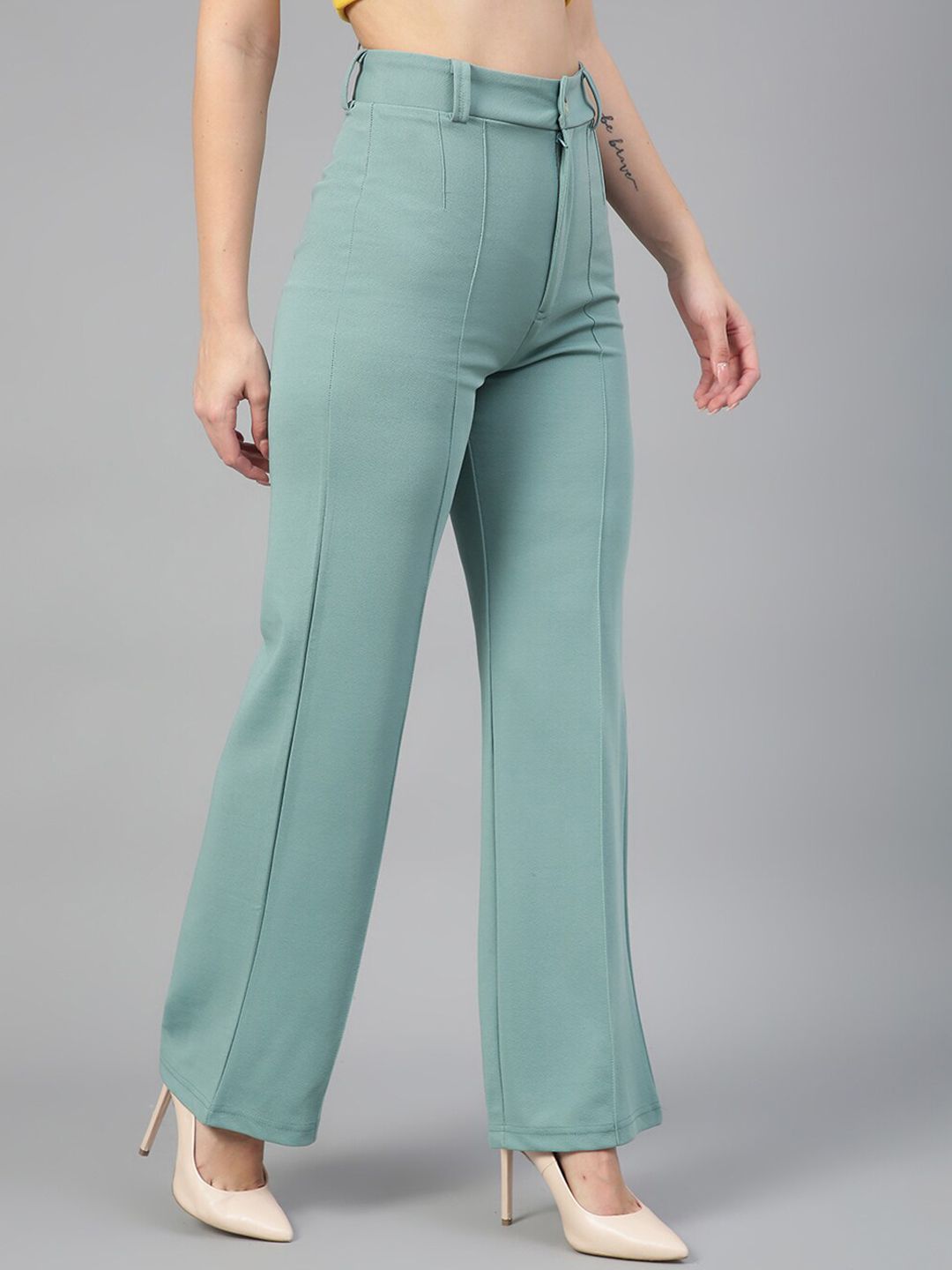 CURVE BY KOTTY BIZwear Women Relaxed Straight Leg Straight Fit High-Rise Easy Wash Trousers