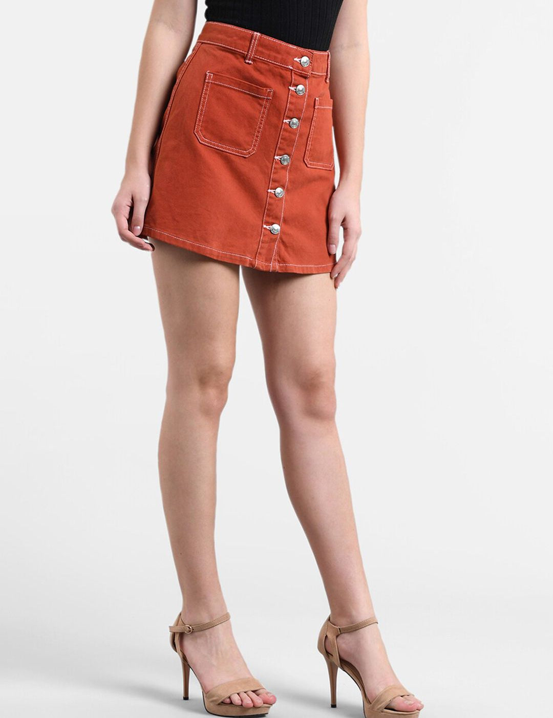 Kotty Orange Denim A-Line Mini Skirt