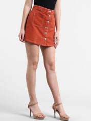 Kotty Orange Denim A-Line Mini Skirt