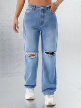 Kotty Women Straight Fit High-Rise Slash Knee Light Fade Stretchable Jeans