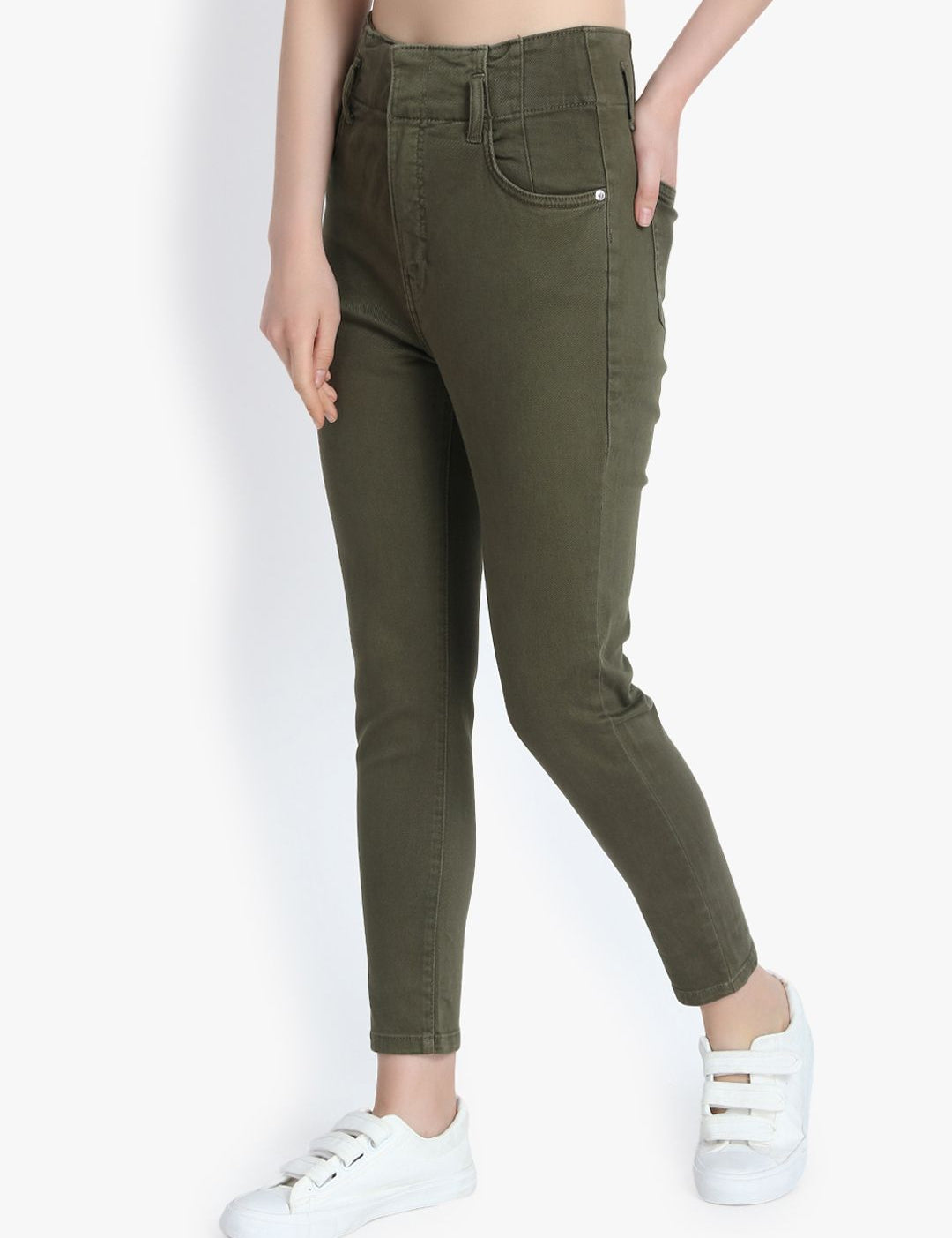 Kotty Women Olive Green Skinny Fit High-Rise Clean Look Jeans