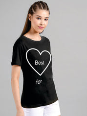 Kotty Women Black Printed Round Neck T-shirt