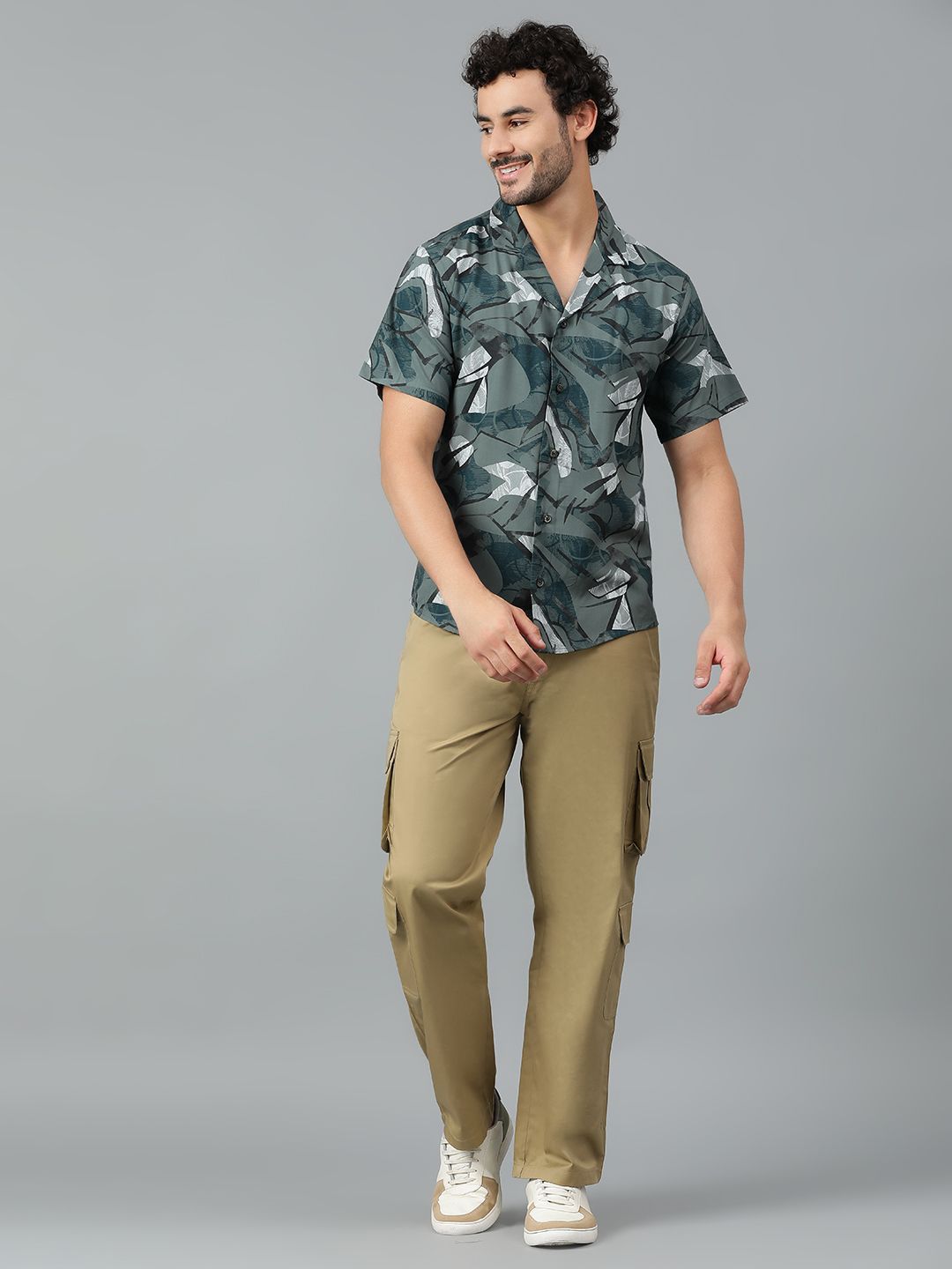 Kotty Men Cuban Collar Abstract Printed Casual Shirt