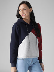Kotty Women Black & Maroon Colourblocked Hooded Sweatshirt