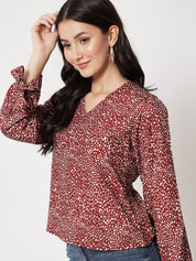 Kotty Abstract Printed V-Neck Crepe Top