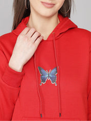 Kotty Women Red Printed Hooded Sweatshirt