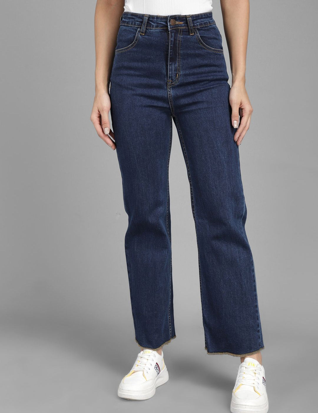 Kotty Women Navy Blue Flared High-Rise Clean Look Jeans