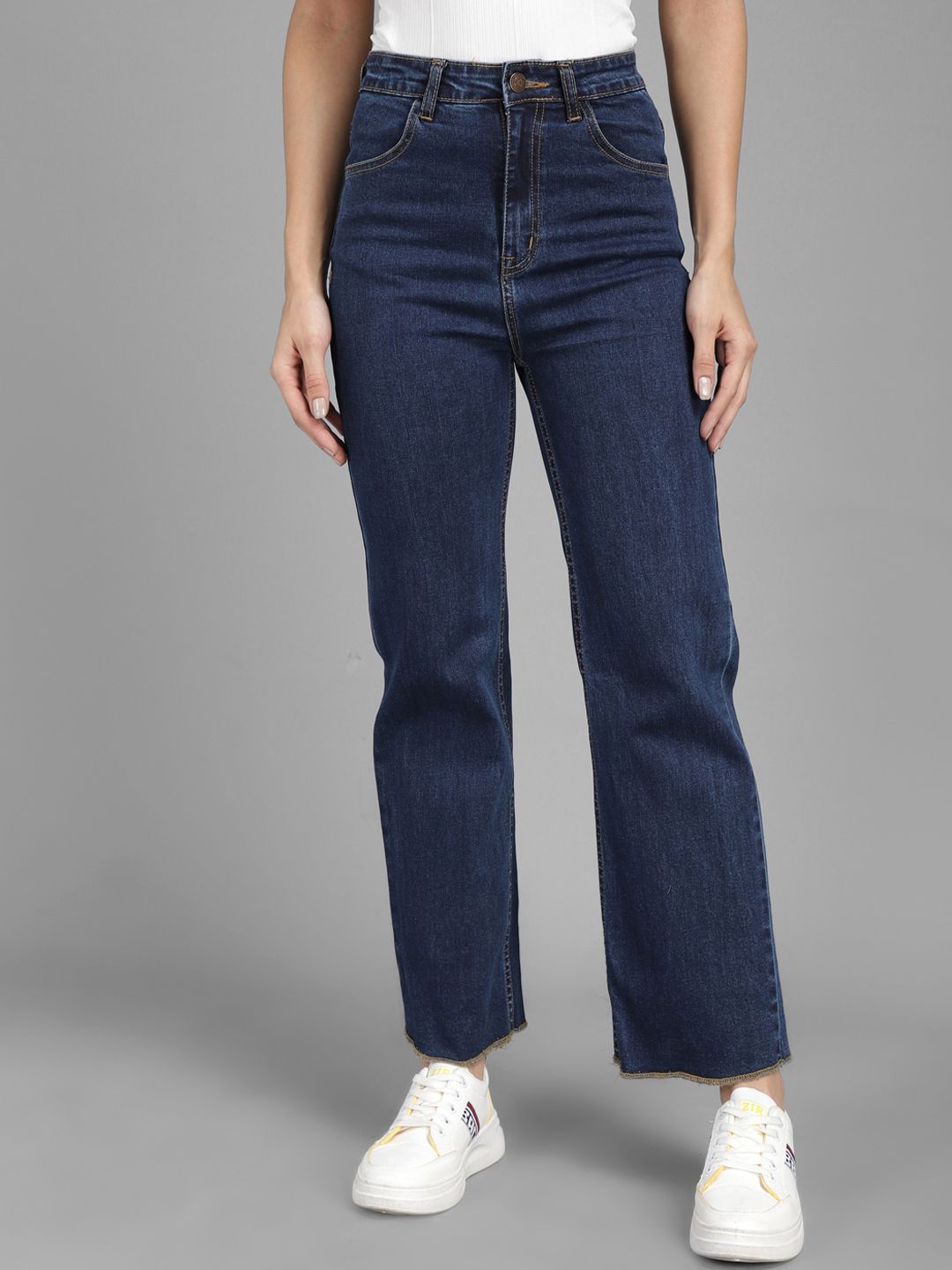 Kotty Women Navy Blue Flared High-Rise Clean Look Jeans