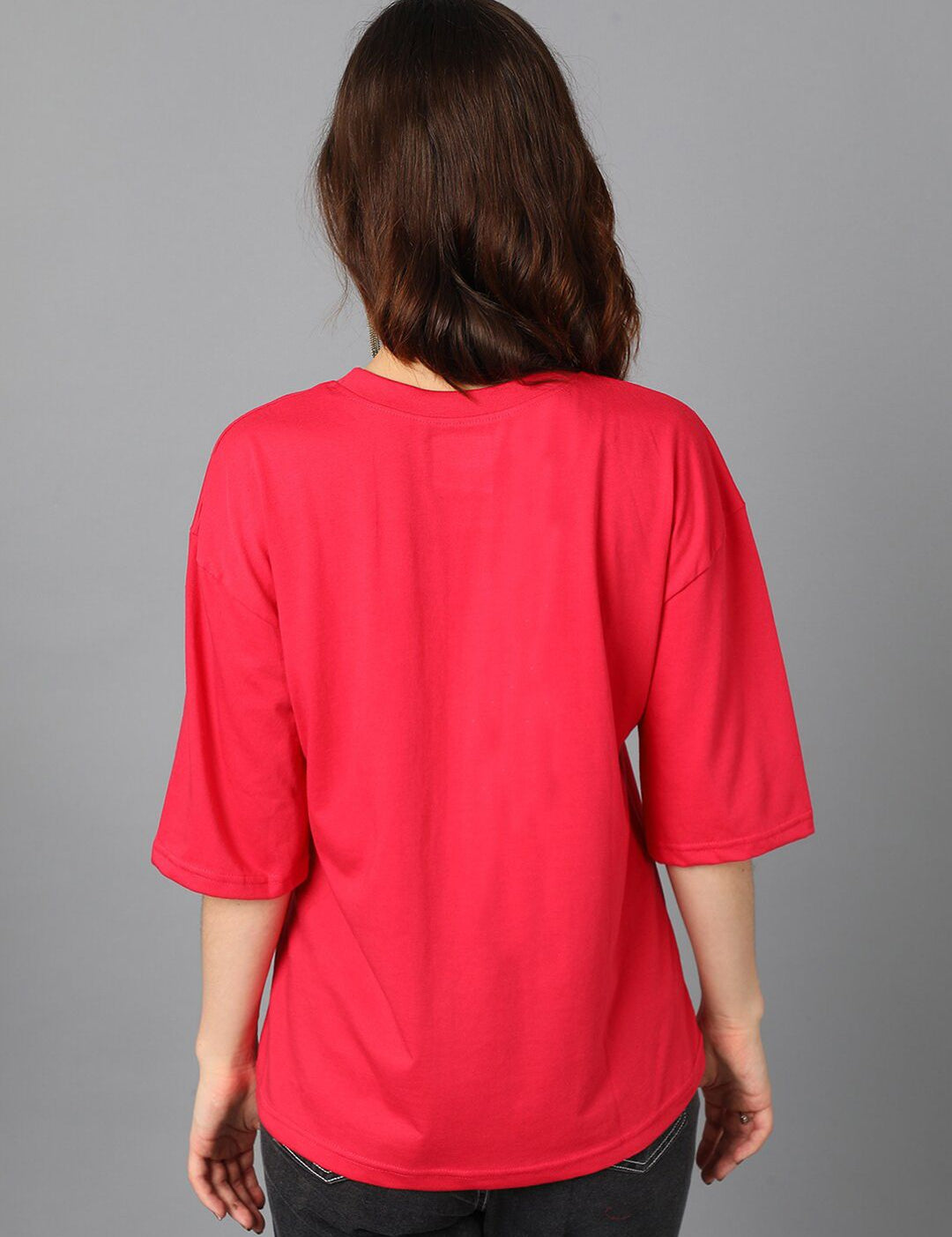 Kotty Red Typography Printed Oversized T-shirt