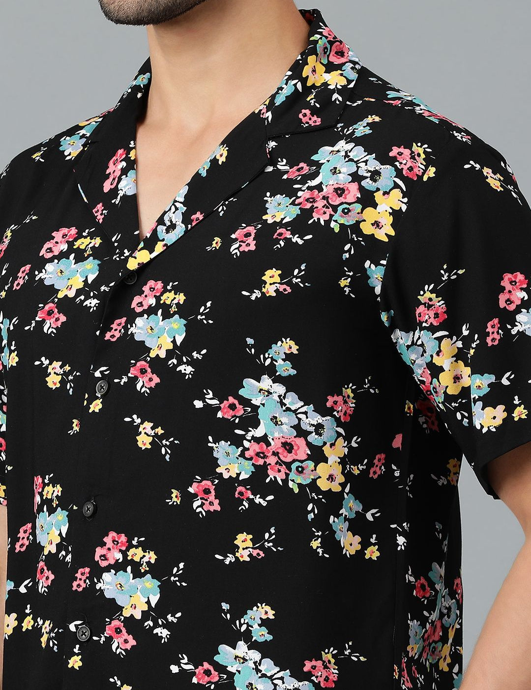 Kotty Men Cuban Collar Floral Printed Casual Shirt