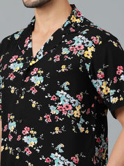 Kotty Men Cuban Collar Floral Printed Casual Shirt