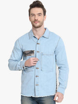 Kotty Men Blue & Grey Camouflage Printed Denim Jacket